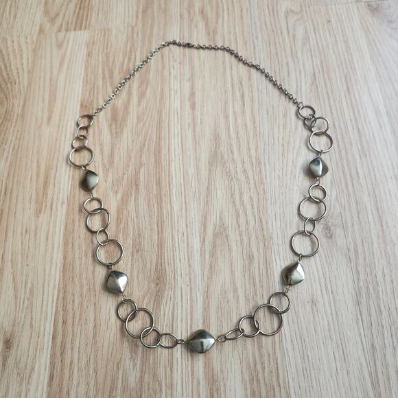 Gold Tone Open Circle Link Chain Statement Necklace 36" Opera Length Geometric - Picture 8 of 8